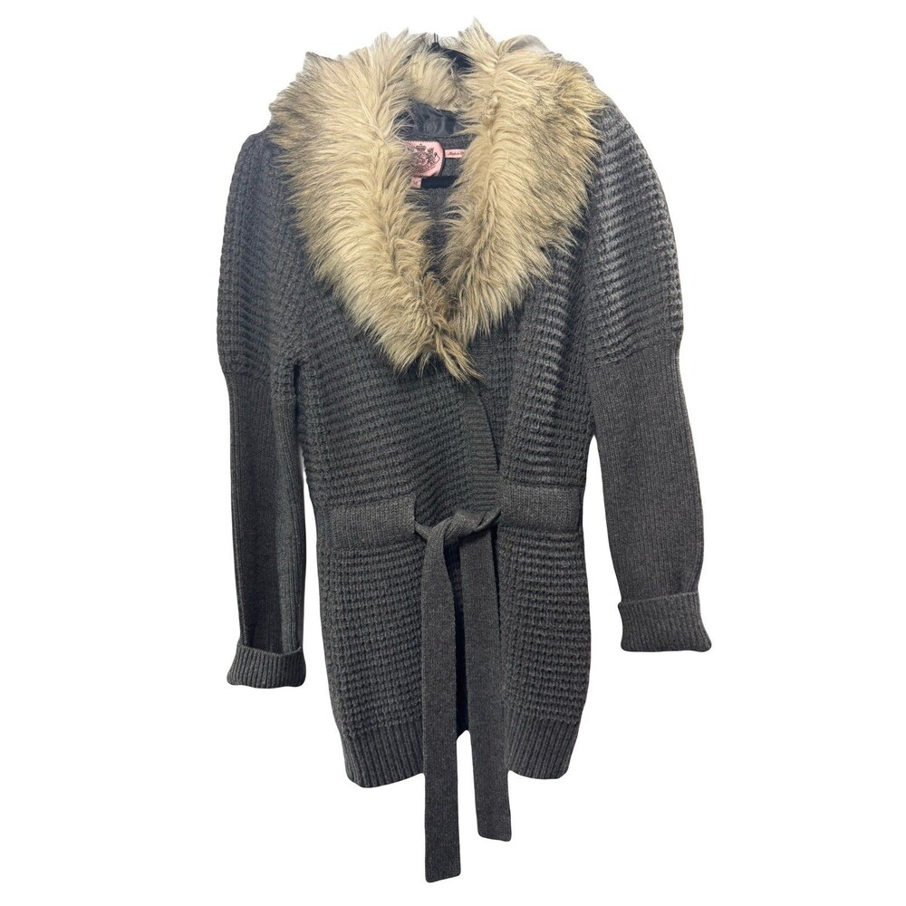 Rare Y2K Juicy Couture lambswool faux fur cardigan size medium